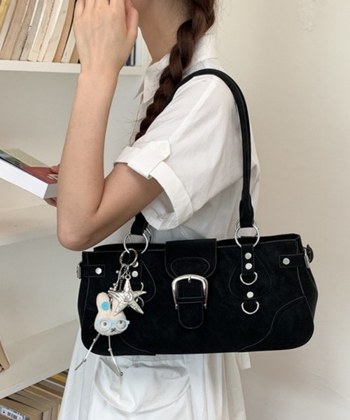 gossip!ロサンゼルス(ゴシップロサンゼルス)の「【Y2Kガーリー】 スウェード バックルデザイン スタッズ ショルダーバッグ(ショルダーバッグ・レディース・ブラック/ミント・FREE)」の17枚目の写真
