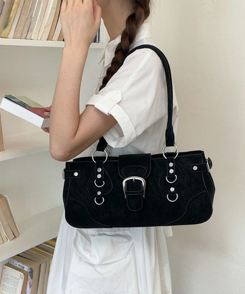 gossip!ロサンゼルス(ゴシップロサンゼルス)の「【Y2Kガーリー】 スウェード バックルデザイン スタッズ ショルダーバッグ(ショルダーバッグ・レディース・ブラック/ミント・FREE)」の19枚目の写真