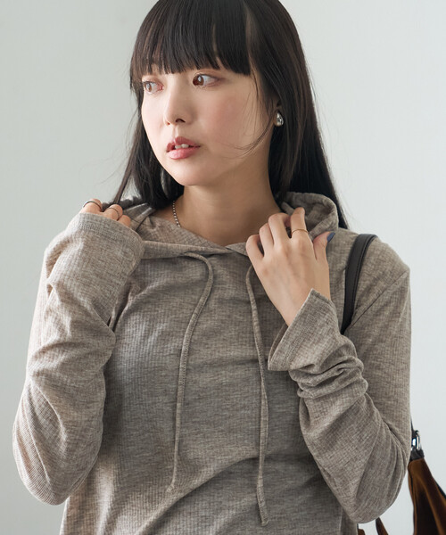 FREAK'S STORE(フリークスストア)の「シアーリブパーカー(Tシャツ/カットソー・レディース・ベージュ/グレー/ブラック/オフホワイト・フリ-)」の1枚目の写真