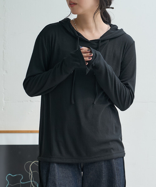 FREAK'S STORE(フリークスストア)の「シアーリブパーカー(Tシャツ/カットソー・レディース・ベージュ/グレー/ブラック/オフホワイト・フリ-)」の3枚目の写真