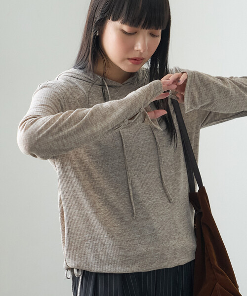 FREAK'S STORE(フリークスストア)の「シアーリブパーカー(Tシャツ/カットソー・レディース・ベージュ/グレー/ブラック/オフホワイト・フリ-)」の5枚目の写真