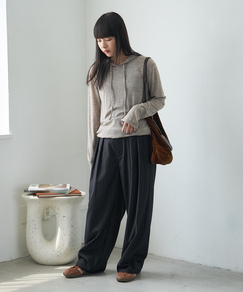 FREAK'S STORE(フリークスストア)の「シアーリブパーカー(Tシャツ/カットソー・レディース・ベージュ/グレー/ブラック/オフホワイト・フリ-)」の7枚目の写真