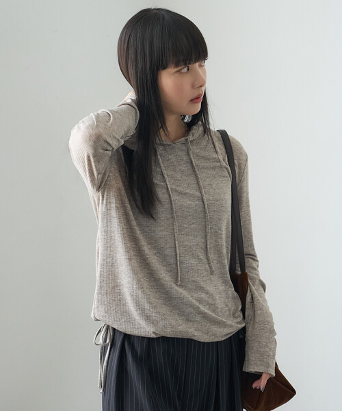 FREAK'S STORE(フリークスストア)の「シアーリブパーカー(Tシャツ/カットソー・レディース・ベージュ/グレー/ブラック/オフホワイト・フリ-)」の13枚目の写真