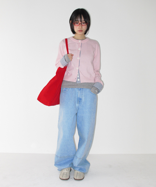 RONRON（ロンロン）の「CHECK SHIRT POINTED KNIT CARDIGAN PINK（カーディガン/ボレロ・レディース・その他・FREE）」の2枚目の写真