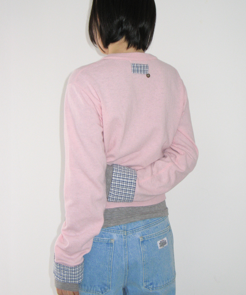 RONRON（ロンロン）の「CHECK SHIRT POINTED KNIT CARDIGAN PINK（カーディガン/ボレロ・レディース・その他・FREE）」の3枚目の写真