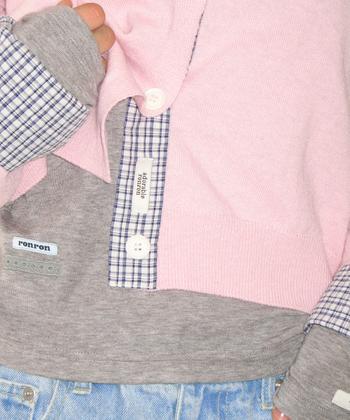 RONRON（ロンロン）の「CHECK SHIRT POINTED KNIT CARDIGAN PINK（カーディガン/ボレロ・レディース・その他・FREE）」の5枚目の写真