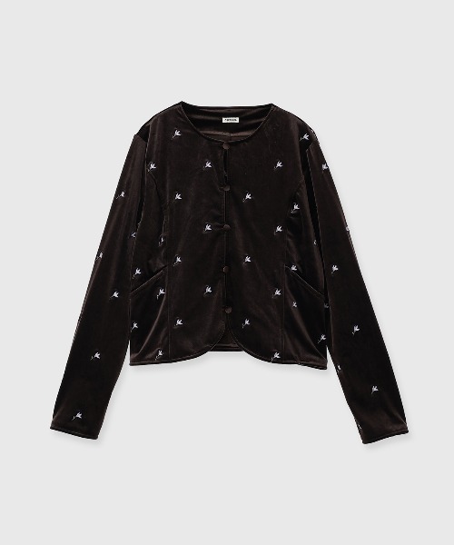 CREDONA(クレドナ)の「FLOWER EMBROIDERY VELOR TOPS/フラワーエンブロイダリーベロアトップス(ニット/セーター・レディース・ブラウン/ブラック・FREE)」の21枚目の写真