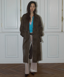 CLASSIC FAUX LEATHER LONG COAT, BROWN