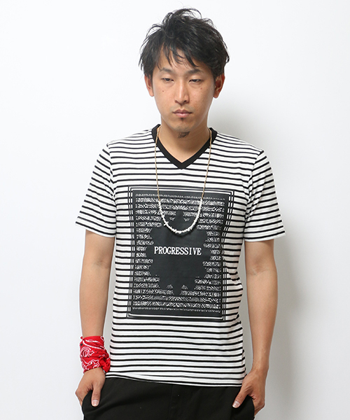 VENCEEXCHANGE(ヴァンスエクスチェンジ)の「PROGRESSIVEペイズリーT (Tシャツ/カットソー・メンズ・ブラック/コーラル/オフホワイト・MEDIUM/LARGE)」の3枚目の写真
