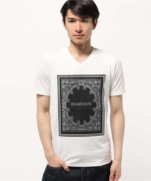 VENCEEXCHANGE(ヴァンスエクスチェンジ)の「PROGRESSIVEペイズリーT (Tシャツ/カットソー・メンズ・ブラック/コーラル/オフホワイト・MEDIUM/LARGE)」の10枚目の写真