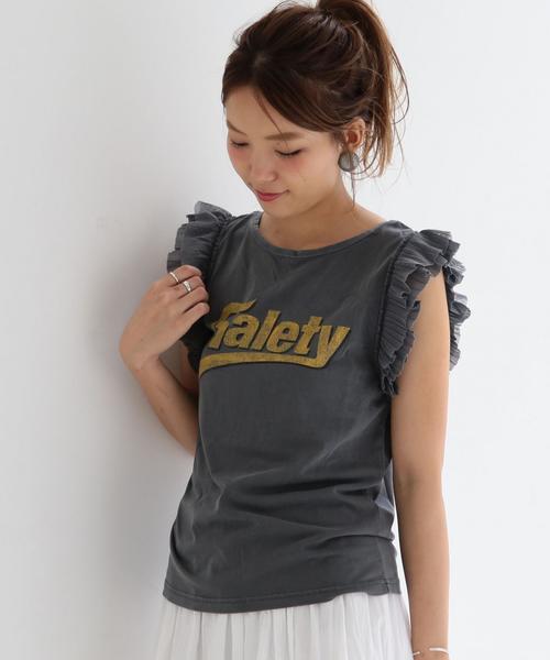 Another Edition(アナザーエディション)の「ロゴフリルチュールスリーブTシャツ/AEBC LOGO フリル チュールSL T◆(Tシャツ/カットソー・レディース・ホワイト/グレー/イエロー・FREE)」の2枚目の写真