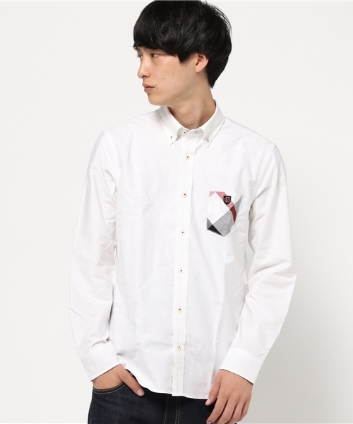 BLACK LABEL CRESTBRIDGE（ブラックレーベル・クレストブリッジ）の「クレストブリッジチェックポケット オックスボタンダウンシャツ（シャツ/ブラウス・メンズ・グリーン/ネイビー/オレンジ/オフホワイト/グレー/ブルー/レッド・L/LL/M/S）」の2枚目の写真