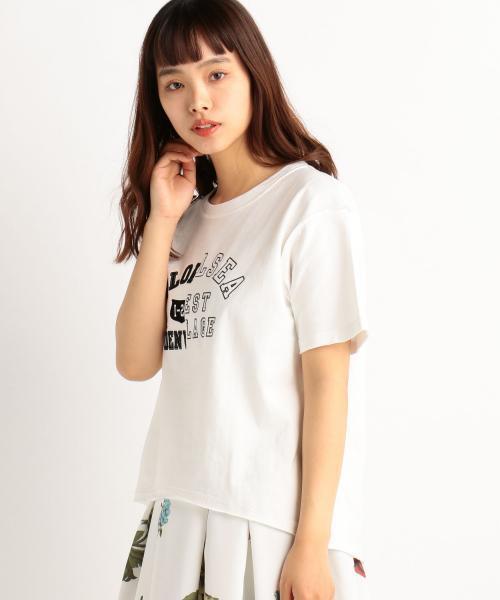 RAY CASSIN(レイカズン)の「ピグメント加工カレッジロゴTシャツ(Tシャツ/カットソー・レディース・パープル/スミクロ/オフホワイト・FREE)」の1枚目の写真