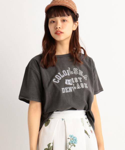 RAY CASSIN(レイカズン)の「ピグメント加工カレッジロゴTシャツ(Tシャツ/カットソー・レディース・パープル/スミクロ/オフホワイト・FREE)」の2枚目の写真