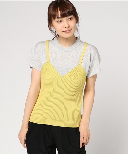 AZUL by moussy（アズールバイマウジー）の「キャミレイヤード半袖ニットプルオーバー（ニット/セーター・レディース・ブラック/グレー/イエロー・LARGE/SMALL/MEDIUM）」の15枚目の写真