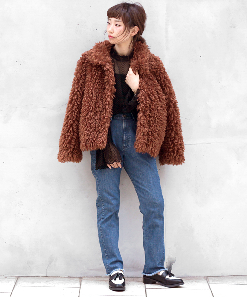 PAGEBOY（ページボーイ）の「【12/1 ヒルナンデス放映】ファーブルゾン（ブルゾン・レディース・キャメル/オフホワイト/ブルー・FREE）」の12枚目の写真