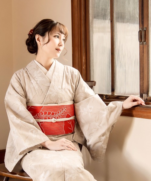 kimonomachi（キモノマチ）の「レディース 木綿着物 単品 KIMONOMACHI オリジナル 洗える（着物・レディース・ライトグリーン/ダークインディゴブルー/ボルドー/ダークブラウン/ベージュ/インディゴブルー/レッド/サックスブルー/レンガ/ブラック×ブルー/ダークネイビー/ネイビー/ブラック×ホワイト/ブラック×グレー/グレー×ホワイト/エンジ/バーガンディー/ホワイト×ブラック・L/M/S/TL/LL）」の8枚目の写真