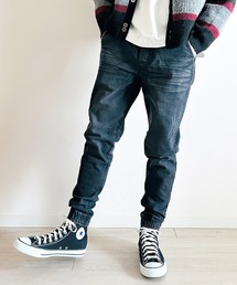 BEATJIVE | ストレッチデニム ジョガーパンツ イージー仕様 ウエストゴム テーパードシルエット ヴィンテージ加工 メンズ(デニムパンツ)