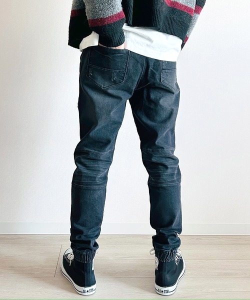 BEATJIVE（ビートジャイブ）の「ストレッチデニム ジョガーパンツ イージー仕様 ウエストゴム テーパードシルエット ヴィンテージ加工 メンズ（デニムパンツ・メンズ・ライトインディゴブルー/ダークインディゴブルー/ワンウォッシュ/ブラック系その他2/ブラック系その他・2/3）」の20枚目の写真