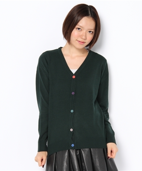 WEGO(ウィゴー)の「カラフル釦カシミアタッチVネックニットカーディガン(カーディガン/ボレロ・レディース・ダークグレー/ダークグリーン/ブルー/キャメル/マスタード/レッド・FREE)」の1枚目の写真