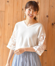 rps | 袖３ＤレースＶネックニットプルオーバー(ニット/セーター)