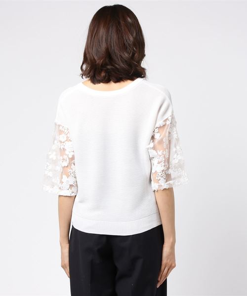 rps（アールピーエス）の「袖３ＤレースＶネックニットプルオーバー（ニット/セーター・レディース・オフホワイト/杢グレー/ネイビー・M）」の11枚目の写真