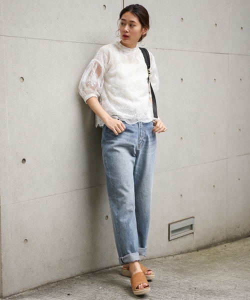 PAGEBOY（ページボーイ）の「レースボリュームスリーブ五分袖（シャツ/ブラウス・レディース・オフホワイト/キナリ/ブラック・FREE）」の4枚目の写真