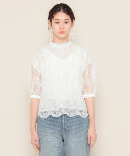 PAGEBOY（ページボーイ）の「レースボリュームスリーブ五分袖（シャツ/ブラウス・レディース・オフホワイト/キナリ/ブラック・FREE）」の10枚目の写真