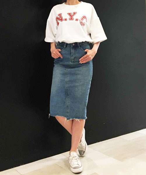 meJane（ミージェーン）の「リメイク風デニムミディ丈スカート（デニムスカート・レディース・ブルー・M/S）」の8枚目の写真