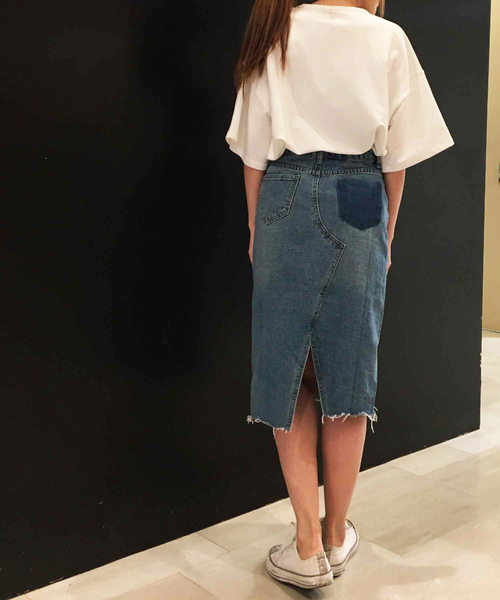 meJane（ミージェーン）の「リメイク風デニムミディ丈スカート（デニムスカート・レディース・ブルー・M/S）」の6枚目の写真