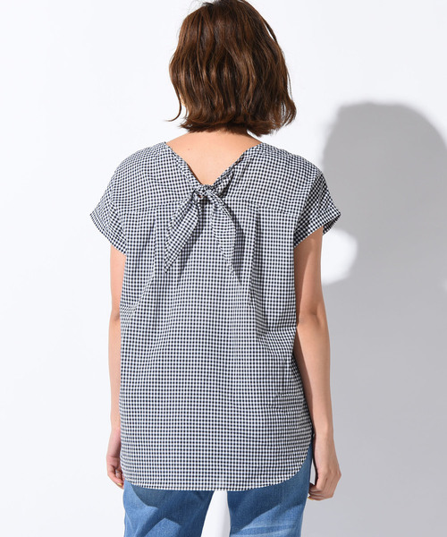 LIPSTAR（リップスター）の「Vネック後ろリボンギンガム＆ドット＆無地ブラウス（シャツ/ブラウス・レディース・ブラック系その他2/オフホワイト/ブラック系その他/ホワイト系その他/イエロー・M）」の8枚目の写真