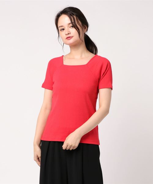 AMERICAN HOLIC（アメリカンホリック）の「・針抜きリブ五分袖スクエアネックラグランプルオーバー（Tシャツ/カットソー・レディース・オフホワイト/レッド/テラコッタ/ネイビー・L/M）」の17枚目の写真