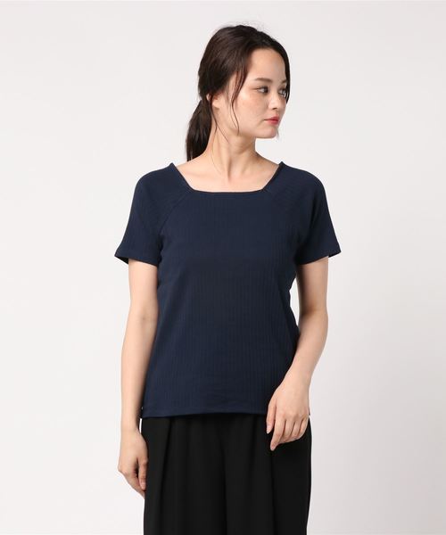 AMERICAN HOLIC（アメリカンホリック）の「・針抜きリブ五分袖スクエアネックラグランプルオーバー（Tシャツ/カットソー・レディース・オフホワイト/レッド/テラコッタ/ネイビー・L/M）」の4枚目の写真