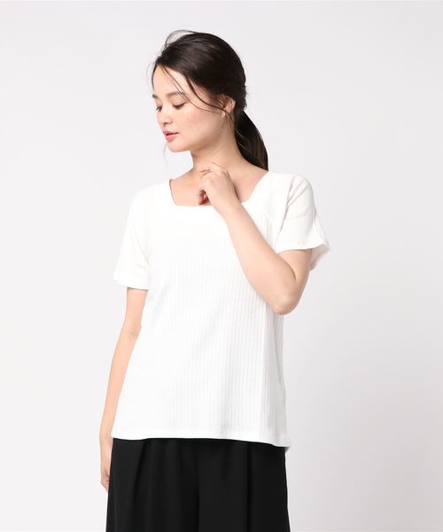 AMERICAN HOLIC（アメリカンホリック）の「・針抜きリブ五分袖スクエアネックラグランプルオーバー（Tシャツ/カットソー・レディース・オフホワイト/レッド/テラコッタ/ネイビー・L/M）」の2枚目の写真