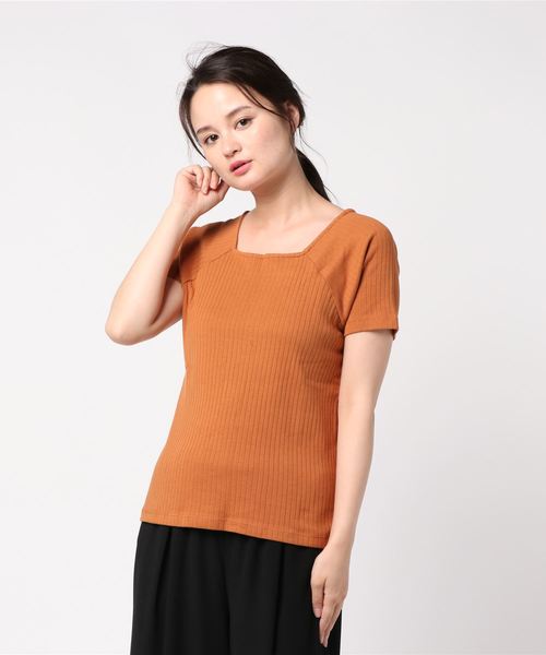 AMERICAN HOLIC（アメリカンホリック）の「・針抜きリブ五分袖スクエアネックラグランプルオーバー（Tシャツ/カットソー・レディース・オフホワイト/レッド/テラコッタ/ネイビー・L/M）」の3枚目の写真