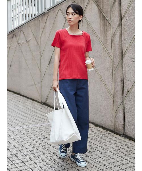 AMERICAN HOLIC（アメリカンホリック）の「・針抜きリブ五分袖スクエアネックラグランプルオーバー（Tシャツ/カットソー・レディース・オフホワイト/レッド/テラコッタ/ネイビー・L/M）」の9枚目の写真