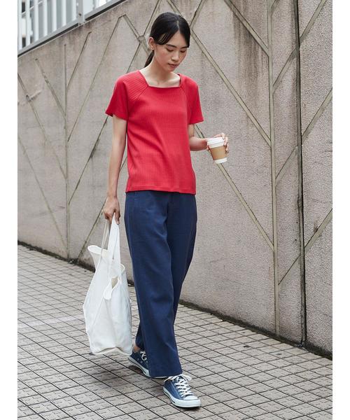 AMERICAN HOLIC（アメリカンホリック）の「・針抜きリブ五分袖スクエアネックラグランプルオーバー（Tシャツ/カットソー・レディース・オフホワイト/レッド/テラコッタ/ネイビー・L/M）」の10枚目の写真