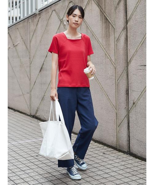 AMERICAN HOLIC（アメリカンホリック）の「・針抜きリブ五分袖スクエアネックラグランプルオーバー（Tシャツ/カットソー・レディース・オフホワイト/レッド/テラコッタ/ネイビー・L/M）」の11枚目の写真