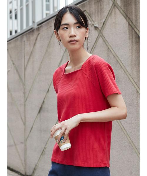 AMERICAN HOLIC（アメリカンホリック）の「・針抜きリブ五分袖スクエアネックラグランプルオーバー（Tシャツ/カットソー・レディース・オフホワイト/レッド/テラコッタ/ネイビー・L/M）」の13枚目の写真