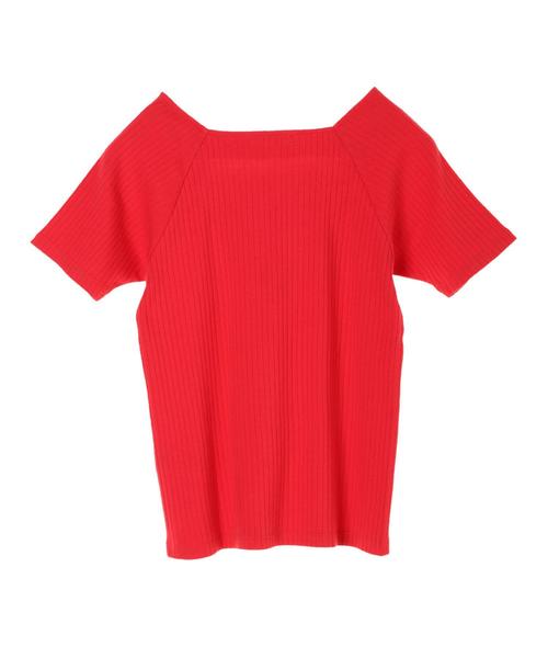 AMERICAN HOLIC（アメリカンホリック）の「・針抜きリブ五分袖スクエアネックラグランプルオーバー（Tシャツ/カットソー・レディース・オフホワイト/レッド/テラコッタ/ネイビー・L/M）」の14枚目の写真