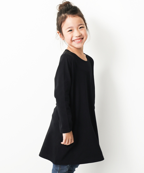 devirock（デビロック）の「長袖Aラインワンピース（ワンピース・キッズ・ホワイト/パープル系その他/ブラック/イエロー系その他/ラベンダー/杢グレー/レッド系その他/スモークピンク/ネイビー/グリーン系その他/カーキ/レッド系その他2/ブルーグレー/モカ/ピンク系その他/イエロー系その他2・120cm/130cm/100cm/140cm/150cm/110cm/90cm/160cm）」の3枚目の写真