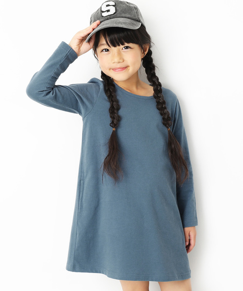 devirock（デビロック）の「長袖Aラインワンピース（ワンピース・キッズ・ホワイト/パープル系その他/ブラック/イエロー系その他/ラベンダー/杢グレー/レッド系その他/スモークピンク/ネイビー/グリーン系その他/カーキ/レッド系その他2/ブルーグレー/モカ/ピンク系その他/イエロー系その他2・120cm/130cm/100cm/140cm/150cm/110cm/90cm/160cm）」の4枚目の写真