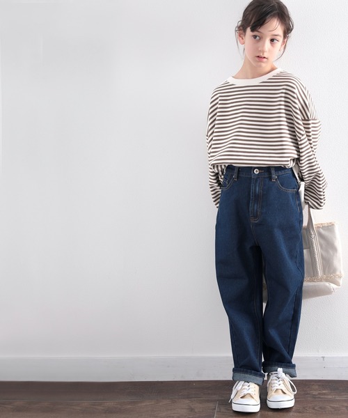 ゆったりハイウエストワイドストレート無地デニム＆チノカラーパンツ