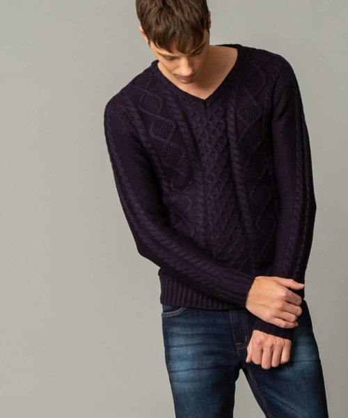 London Denim(ロンドンデニム)の「フィッシャーマンズ ケーブル編み / Vネックネック セーター(ニット/セーター・メンズ・ライトグレー/ブラック/ネイビー/レッド/オフホワイト/ミックスグレー/ワインレッド/ブラックミックス/ホワイト系その他/ブラック系その他/ブルー系その他/キャメル・M/L)」の18枚目の写真
