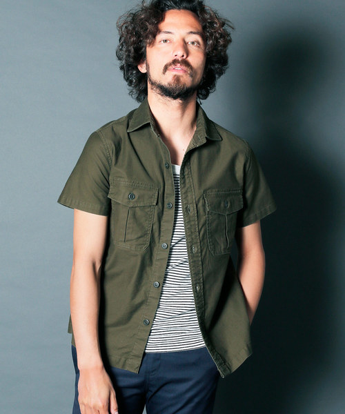 Magine（マージン）の「SULFUR STRETCH FATIGUE SHRTS S/S : ストレッチファティーグシャツ（シャツ/ブラウス・メンズ・ブラック/オリーブ/ネイビー・46/48/44）」の2枚目の写真