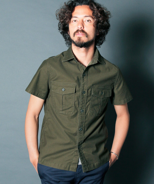 Magine（マージン）の「SULFUR STRETCH FATIGUE SHRTS S/S : ストレッチファティーグシャツ（シャツ/ブラウス・メンズ・ブラック/オリーブ/ネイビー・46/48/44）」の6枚目の写真