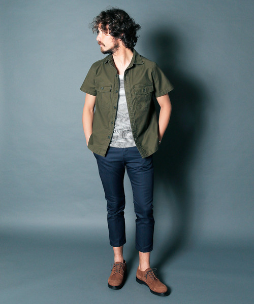 Magine（マージン）の「SULFUR STRETCH FATIGUE SHRTS S/S : ストレッチファティーグシャツ（シャツ/ブラウス・メンズ・ブラック/オリーブ/ネイビー・46/48/44）」の7枚目の写真