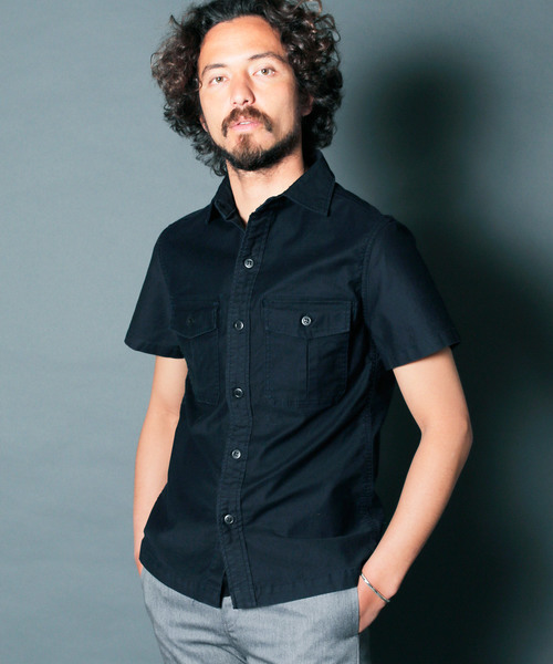 Magine（マージン）の「SULFUR STRETCH FATIGUE SHRTS S/S : ストレッチファティーグシャツ（シャツ/ブラウス・メンズ・ブラック/オリーブ/ネイビー・46/48/44）」の11枚目の写真