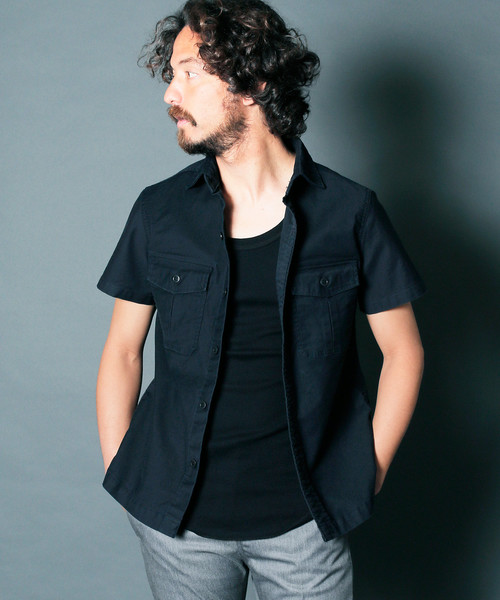 Magine（マージン）の「SULFUR STRETCH FATIGUE SHRTS S/S : ストレッチファティーグシャツ（シャツ/ブラウス・メンズ・ブラック/オリーブ/ネイビー・46/48/44）」の12枚目の写真