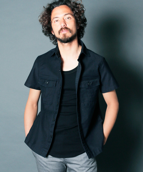 Magine（マージン）の「SULFUR STRETCH FATIGUE SHRTS S/S : ストレッチファティーグシャツ（シャツ/ブラウス・メンズ・ブラック/オリーブ/ネイビー・46/48/44）」の13枚目の写真